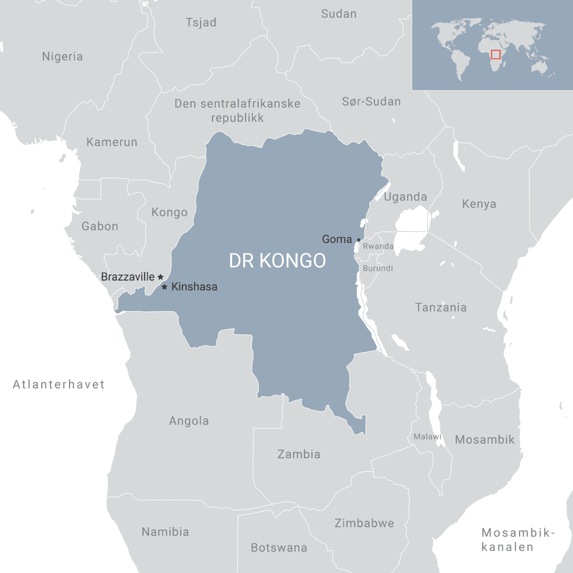 Kart over DR Kongo
